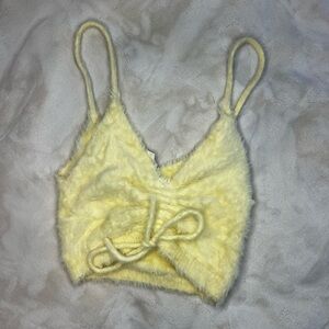 For Love And Lemons Yellow Fuzzy Crop Top